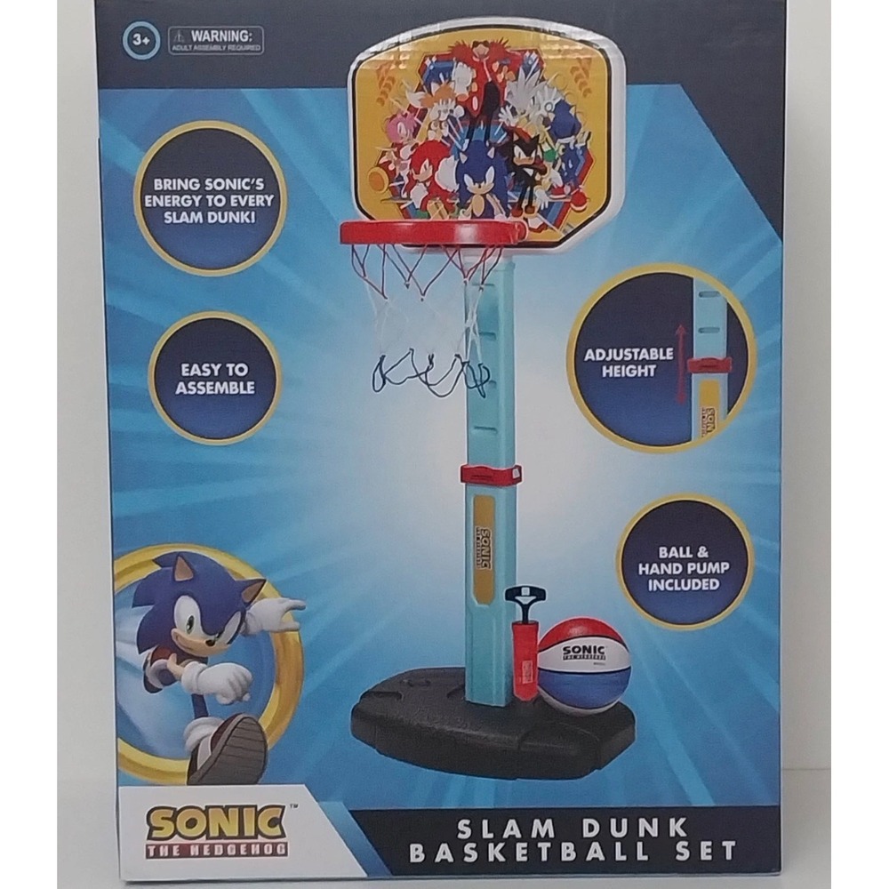 Sonic The Hedgehog Slam Dunk Basketball Set Adjustable Height Hoop Ball Pump NEW